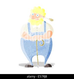 Cartoon farmer leaning on walking stick Illustration de Vecteur