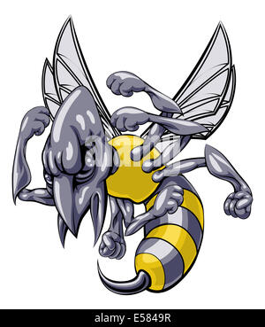 Une moyenne de guêpes ou d'abeilles hornet à caractère mascot cartoon illustration Banque D'Images