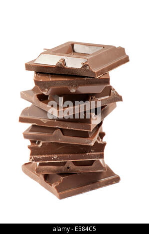 Pile de blocs de chocolat, isolated on white Banque D'Images