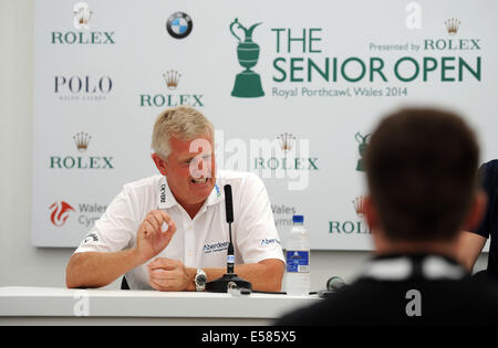 Porthcawl, Pays de Galles, Royaume-Uni. 23 juillet, 2014. Colin Montgomerie s'exprimant lors d'une conférence de presse ce matin, l'avant de l'ouvrir Senior Tournoi de Golf au Club de Golf Royal Porthcawl au Pays de Galles, qui débute demain. Credit : Phil Rees/Alamy Live News Banque D'Images