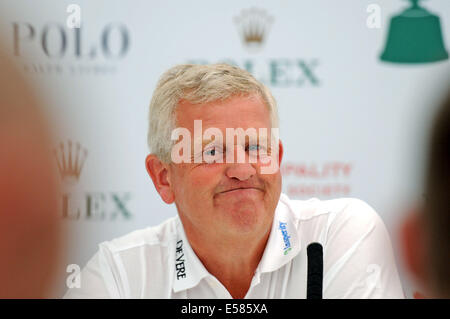 Porthcawl, Pays de Galles, Royaume-Uni. 23 juillet, 2014. Colin Montgomerie s'exprimant lors d'une conférence de presse ce matin, l'avant de l'ouvrir Senior Tournoi de Golf au Club de Golf Royal Porthcawl au Pays de Galles, qui débute demain. Credit : Phil Rees/Alamy Live News Banque D'Images