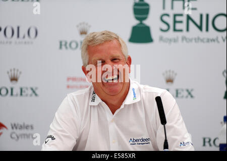 Porthcawl, Pays de Galles, Royaume-Uni. 23 juillet, 2014. Colin Montgomerie s'exprimant lors d'une conférence de presse ce matin, l'avant de l'ouvrir Senior Tournoi de Golf au Club de Golf Royal Porthcawl au Pays de Galles, qui débute demain. Credit : Phil Rees/Alamy Live News Banque D'Images