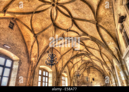 Plafond de la salle Vladislav dans l'ancien Palais Royal, Prague Banque D'Images