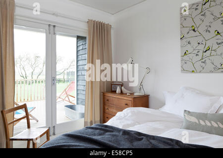 Chambre avec illustrations de Beach house, Sandways, Camber Sands, au Royaume-Uni. Banque D'Images