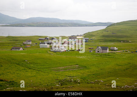 Maisons du village de règlement crofting Bhatarsaigh, Vatersay, Barra, Ecosse Banque D'Images