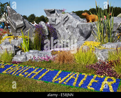 Exposition sur le thème du paysage de l'anneau de l'eau vive présentée par Dumfries et Galloway Council à l'événement sur le thème du carnaval RHS - Royal Horticultural Society à Tatton Park.Situé dans de magnifiques parcs, le RHS Flower Show Tatton Park est une célébration du meilleur du jardinage avec une atmosphère de carnaval dynamique.Le spectacle de fleurs s'est ouvert aux membres de la RHS mercredi, avant l'ouverture publique complète, du jeudi au dimanche. Banque D'Images