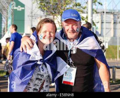 Glasgow, Royaume-Uni. 23 juillet, 2014. Les Jeux du Commonwealth de Glasgow. L'Ecosse l'équipe de fans arrivent au stade d'Action Crédit : Plus Sport/Alamy Live News Banque D'Images