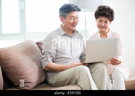 Happy senior couple using laptop Banque D'Images