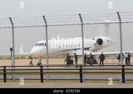 Aichi, Japon. 23 juillet, 2014. Joueur de football portugais Cristiano Ronaldo arrive à l'aéroport international de Chubu Centrair à Aichi, au Japon. Ronaldo a visité pour Nagoya MTG Beauté athlétique promotion. Credit : AFLO Co.,Ltd/Alamy Live News Banque D'Images