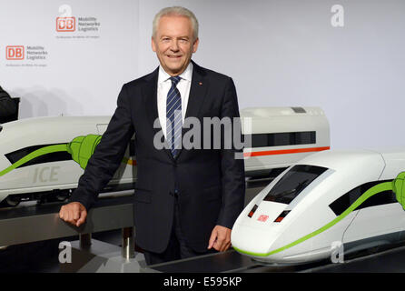 Berlin, Allemagne. 24 juillet, 2014. Président directeur général de Deutsche Bahn (DB) Ruediger Grube au cours de la réunion mi-DB conférence de presse à Berlin, Allemagne, 24 juillet 2014. Photo : RAINER JENSEN/dpa/Alamy Live News Banque D'Images