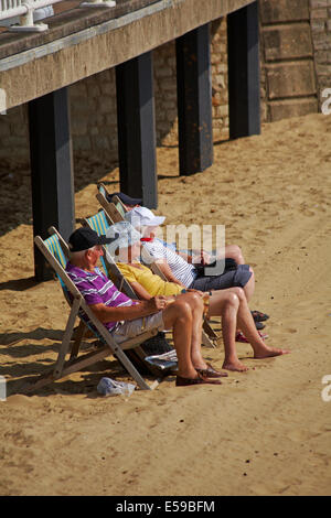 Les retraités assis dans des transats bénéficiant du soleil à la plage de Bournemouth en juillet Crédit : Carolyn Jenkins/Alamy Live News Banque D'Images