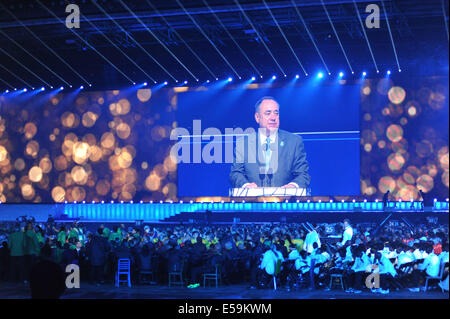 Glasgow, Ecosse, Royaume-Uni. 23 juillet, 2014. Alex Salmon traitant de la cérémonie d'ouverture des XX Jeux du Commonwealth à Celtic Park Stadium, Glasgow. Alexander Elliot Anderson Salmond est un homme politique écossais et actuel premier ministre de l'Écosse. Crédit : Michael Preston/Alamy Live News Banque D'Images