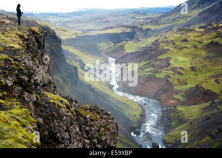 Fosse de la rivière, près de Haifoss - Southern Highlands, Pjorsadalur Valley, l'Islande Banque D'Images