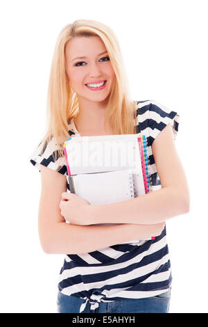 Student girl holding notebooks, Debica, Pologne Banque D'Images