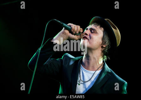 Lšrrach, Allemagne. Le 25 juillet, 2014. Peter Doherty (chant/guitare) du groupe de rock anglais Babyshambles effectue live Stimmen (Voix) dans Lšrrach music festival, en Allemagne. Photo : Miroslav Dakov/ Alamy Live News Banque D'Images