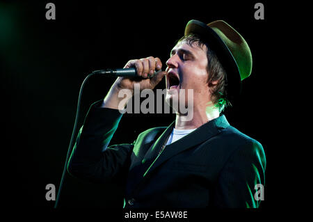 Lšrrach, Allemagne. Le 25 juillet, 2014. Peter Doherty (chant/guitare) du groupe de rock anglais Babyshambles effectue live Stimmen (Voix) dans Lšrrach music festival, en Allemagne. Photo : Miroslav Dakov/ Alamy Live News Banque D'Images