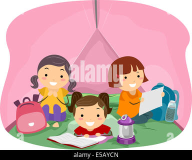 Illustration de in a Pink tente de camping Banque D'Images