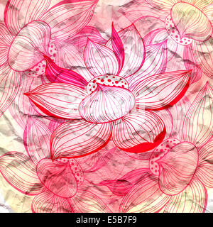 Lotus rose graphiques lumineux sur fond d'aquarelle Banque D'Images
