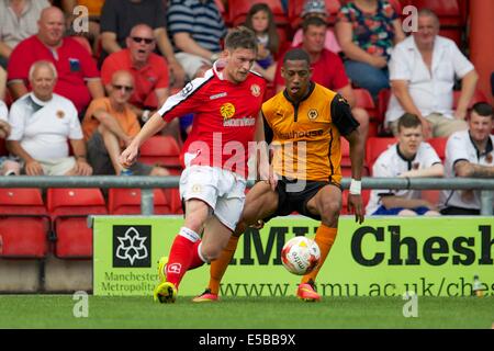 Crewe, Royaume-Uni. 26 juillet, 2014. Pré saison Friendly. Crewe Alexandra contre Wolverhampton Wanderers. Crewe Alexandra FC defender Matt Tootle en action. © Plus Sport Action/Alamy Live News Banque D'Images