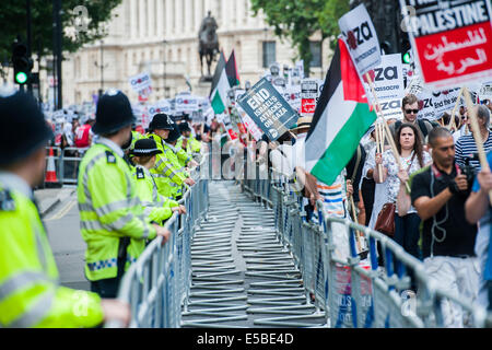 Londres, Royaume-Uni. 26 juillet, 2014. Le laissez-passer de mars Downing Street. Arrêter le massacre à Gaza" de protestation. Une manifestation appelée par : Coalition contre la guerre, la Solidarité Palestine campagne, Campagne pour le désarmement nucléaire, les Amis de Al Aqsa, British Muslim Initiative, Association des musulmans de Grande-Bretagne, le Forum palestinien en Grande-Bretagne. Ils ont réuni à l'ambassade d'Israël et ont marché vers le Parlement. Ils ont appelé à "l'attentat d'Israël et l'assassinat d'arrêter maintenant et pour David Cameron à cesser de soutenir les crimes de guerre israéliens'. Londres, 26 juillet 2014. Crédit : Guy Bell/Alamy Live News Banque D'Images