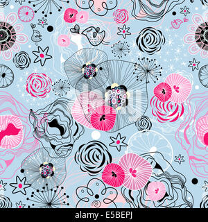 Résumé graphique modèle transparent avec des oiseaux sur fond bleu Banque D'Images