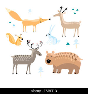 Illustration des différents types d'animaux sauvages sur un fond blanc Banque D'Images