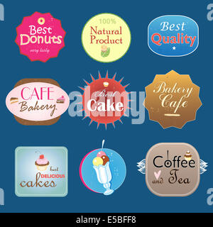 Beau jeu d'étiquettes graphiques vintage design boulangerie diverses formes. Banque D'Images