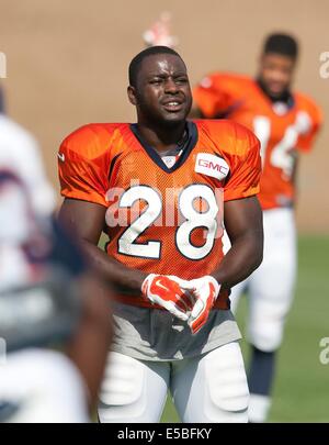 Englewood, Colorado, USA. 26 juillet, 2014. RB07 MONTÉE BALL se réchauffe avant à l'exercices de Denver Broncos Camp d'entraînement à Dove Valley samedi matin. © Hector Acevedo/ZUMA/Alamy Fil Live News Banque D'Images