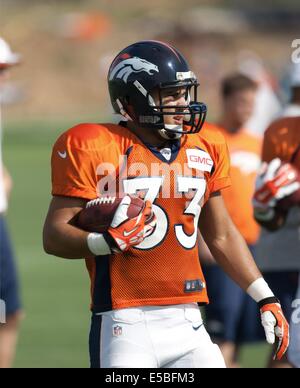 Englewood, Colorado, USA. 26 juillet, 2014. RB07 JERODIS WILLIAMS passe par des exercices d'RB au Camp d'entraînement à Denver Broncos Dove Valley samedi matin. © Hector Acevedo/ZUMA/Alamy Fil Live News Banque D'Images