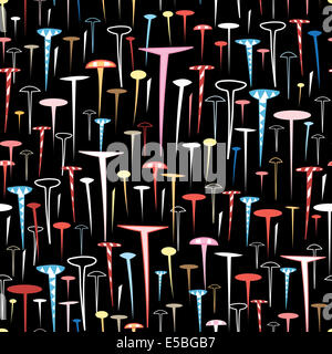 Résumé transparente motif graphique multicolore de clous sur un fond noir Banque D'Images