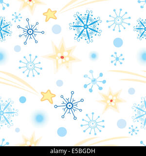 Motif graphique transparente noël de flocons et étoiles sur fond blanc Banque D'Images