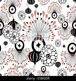 Résumé graphique motif floral transparent de différents éléments inhabituels Banque D'Images