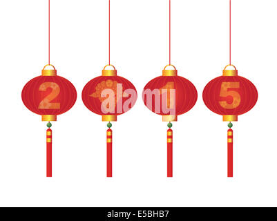 2015 Joyeux Nouvel An Chinois du symbole de la Chèvre et des chiffres sur les lanternes rouge isolé sur fond blanc Illustration Banque D'Images