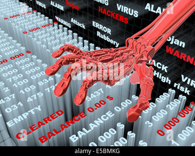 Hacking informations bancaires. Le vol de l'argent du compte. 3d illustration conceptuelle Banque D'Images
