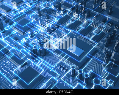 Carte de circuit imprimé fantaisie ou carte mère ou carte mère. Technologie 3d illustration Banque D'Images