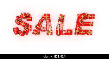 Le mot 'sale' made ? ?des cadeaux rouge Banque D'Images