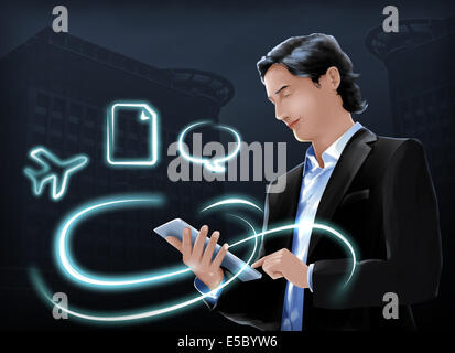 Illustration du portrait sur internet digital tablet Banque D'Images