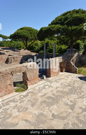 Mosaïques dans les Thermes de Neptune Ostia Antica Rome Italie Banque D'Images