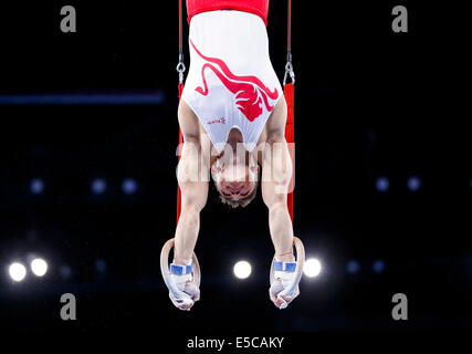 Glasgow, Ecosse. 27 juillet, 2014. Les Jeux du Commonwealth de Glasgow 2014 Jour 4. Podium de gymnastique artistique de la formation. Nil Wilson de l'Angleterre en action sur les anneaux. Credit : Action Plus Sport/Alamy Live News Banque D'Images