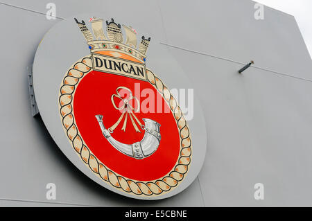 Belfast, Irlande du Nord. 26/07/2014 - Le plus récent navire de la Royal Navy, le type 45 destroyer HMS Duncan, arrive dans sa ville d'adoption de Belfast pour une visite de trois jours. Crédit : Stephen Barnes/Alamy Live News Banque D'Images