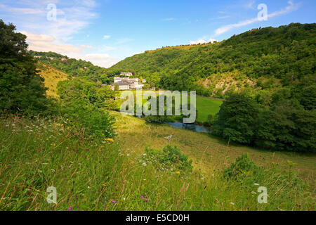 Stoney Middleton and Chatsworth Moulin et de la rivière Wye Monsal Trail, Derbyshire, Peak District National Park, Angleterre, Royaume-Uni. Banque D'Images