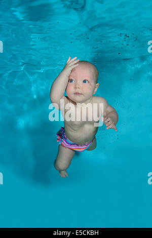 Babyswimming Bébé, plonger sous l'eau dans la piscine Banque D'Images