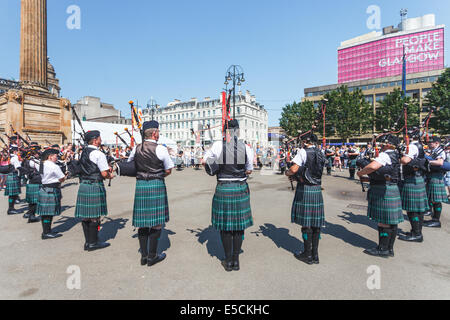 Pipers jeux du Commonwealth de 2014 à Glasgow Banque D'Images