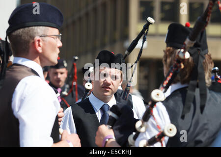 Pipers jeux du Commonwealth de 2014 à Glasgow Banque D'Images