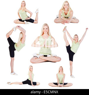 Les exercices de yoga collage sur fond blanc Banque D'Images