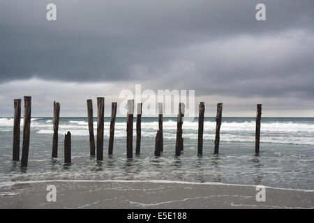 Ancienne jetée de St Clair sur la plage un jour de tempête, Dunedin, Nouvelle-Zélande Banque D'Images