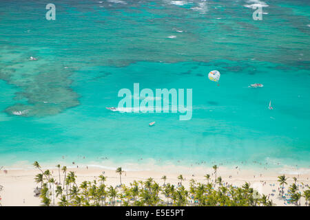 Vue aérienne de la plage de Bavaro, Punta Cana, République dominicaine, Caraïbes Banque D'Images