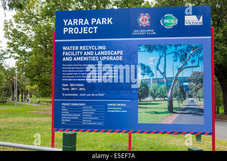 Melbourne Australie,est,Yarra Park,panneau,projet,amélioration des immobilisations,mise à niveau,installation de recyclage de l'eau,aménagement paysager,AU140321023 Banque D'Images