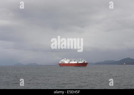 Le premier navire de reliquéfaction, LNG, Excelsior, voile à proximité tobago island Banque D'Images