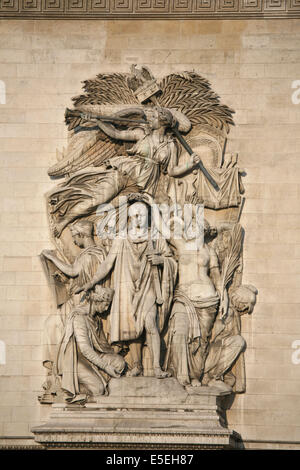 France, paris 8, Arc de triomphe, place de l'etoile, avenue des champs elysées, place charles de gaulle, bas-reliefs de rude sur l'arc de triomphe, Banque D'Images